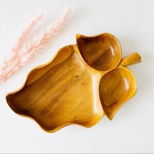 Vintage Hawaiian Teak Wood Leaf Decorative Tray